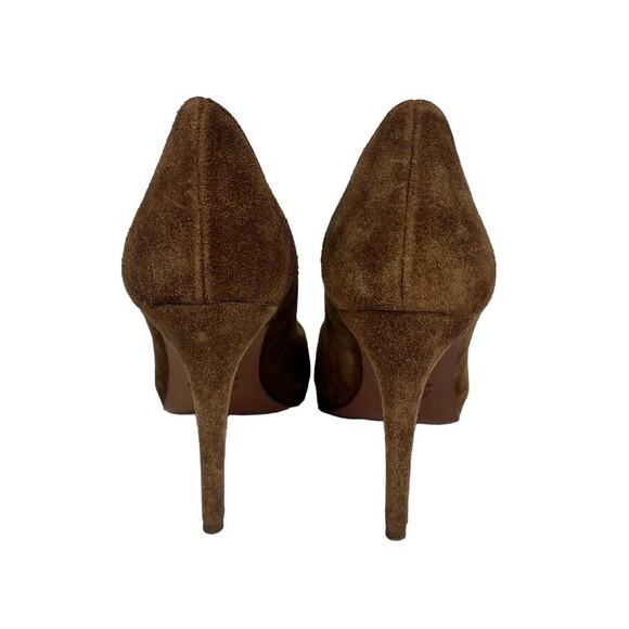 Acne Heel Pumps Heels 37 Brown Suede Leather Scallop Edge Made Italy - Picture 3 of 11